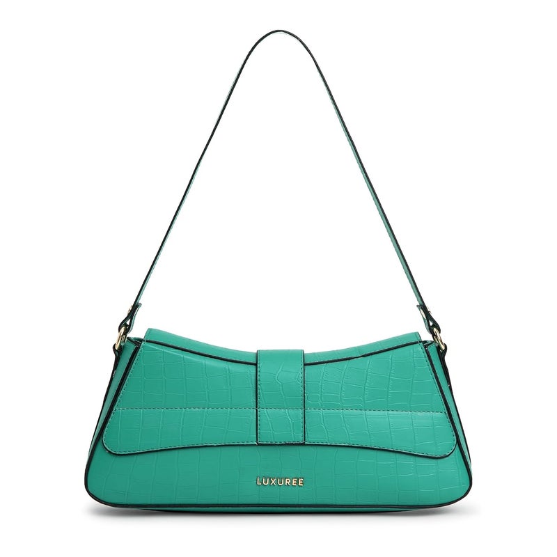KLEIO Vegan Leather Structured Shoulder HandBag for Women - Green - Image 3